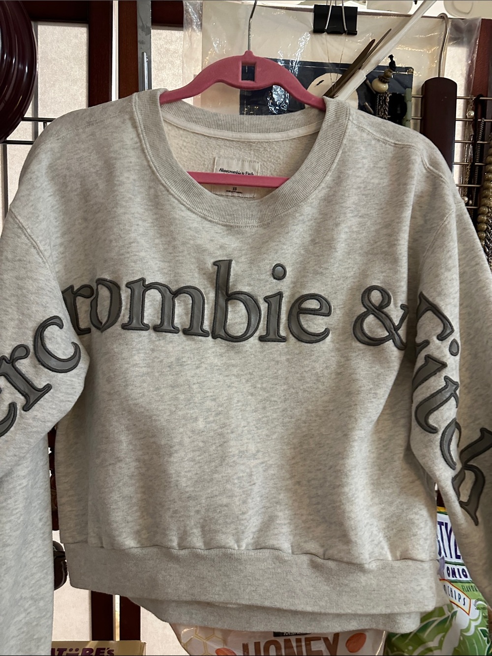 Abercrombie & Fitch Light Gray Logo Cropped Sweatshirt